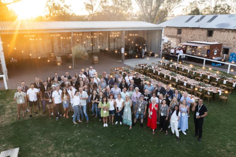 aerial photo of a group of people at an outdoor function